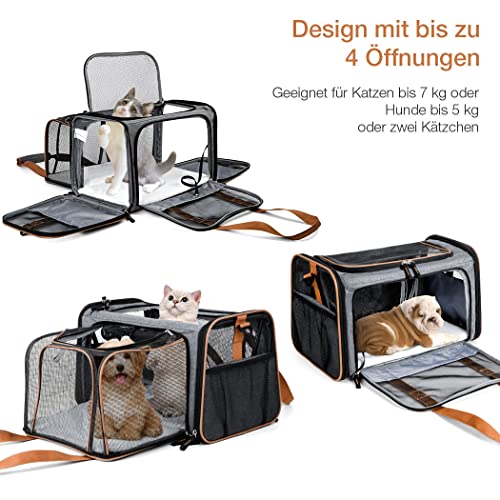 Lekesky Bolsa de transporte extensible para gatos y perros de hasta 8 kg, plegable, con alfombrilla lavable (gris)