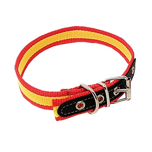 LGP- Collar para Perros de Nylon y Cuero Bandera de España, 2,5 x 41 cm. + Correa de Paseo, Bandera de España, de 1,05 Metro