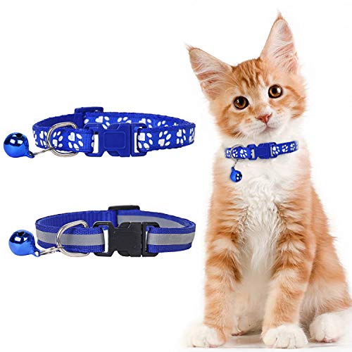 Lidiper 2 Piezas Collar Gato, Collar Reflectante Gatos Collares para Gatos con Cascabeles Ajustable 19-32cm