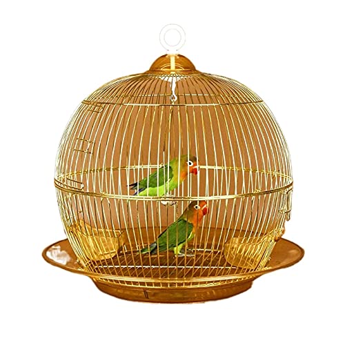 Liudan Jaula de Pájaros Jaula de pájaros Colgantes con alimentador de Metal Dorado Redondo Birdcages Casa Portador de Aves para pájaros pequeños Periquitos Loros Jaula