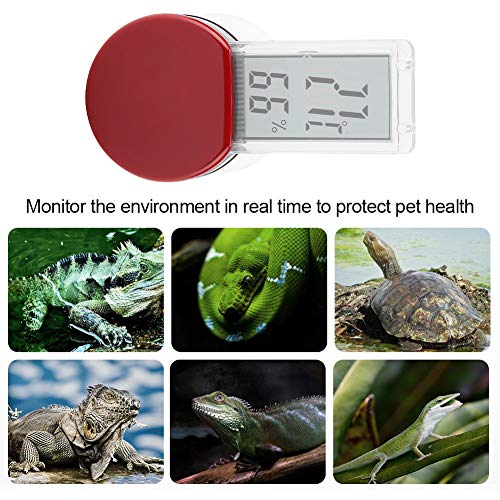 Liukouu Termómetro de Reptil a Prueba de Agua de 2.5x1.3 Pulgadas Negro/Rojo IPX5, higrómetro de Reptil con Pantalla Digital, Mini luz para Uso doméstico, Uso de zoológico para Tortugas(Red)