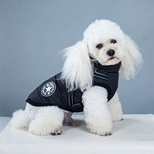 LucaSng Abrigo para perro con arnés, impermeable, cálido, abrigo de invierno para perros pequeños, medianos y grandes, cómodo chaleco deportivo para perros labrador Chihuahua (XL, negro)