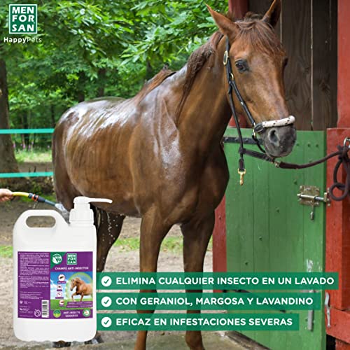 MENFORSAN Champú Anti-Insectos con Margosa, Geraniol y Lavandino para Caballos 5L, Protégelo de Cualquier Insecto