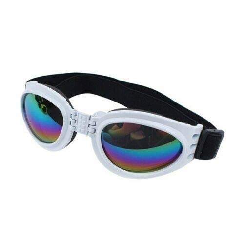 mgz Gafas de sol para perros con correa ajustable para gafas de sol UV, protección impermeable para perros pequeños y medianos (color blanco)