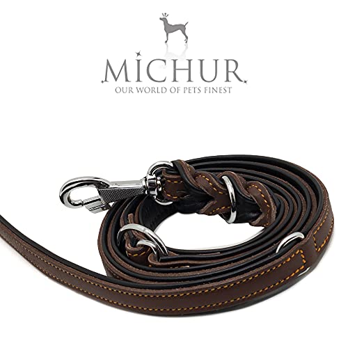 Michur Minimo Twist - Correa de piel para perros, color negro y marrón, 2 m, apta para collar minimalista, 3 posiciones