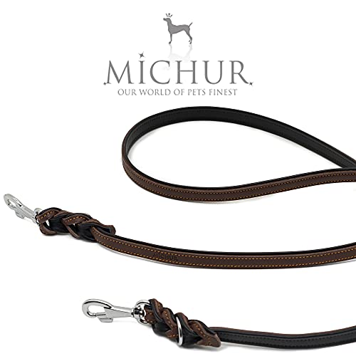 Michur Minimo Twist - Correa de piel para perros, color negro y marrón, 2 m, apta para collar minimalista, 3 posiciones