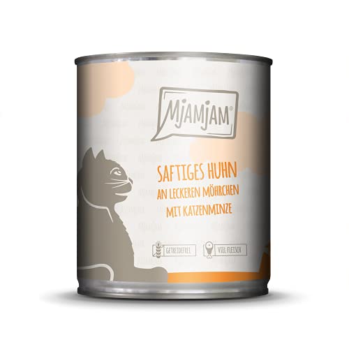 MjAMjAM - Pienso acuoso para Gatos - Jugoso Pollo con deliciosas Zanahorias y Menta gatuna - Sin Cereales - 6 x 800 g