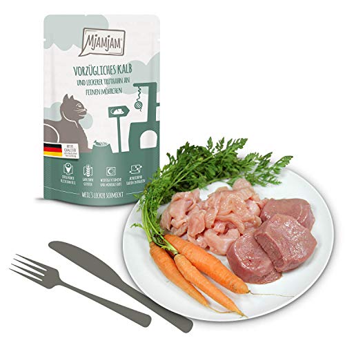 Mjamjam Quetschie - Exquisite Calf & Turkey en deliciosas zanahorias baby (paquete de 12 x 125 g)