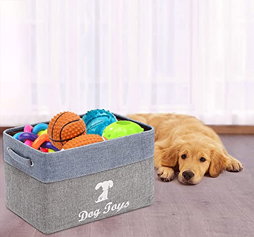 Morezi Caja de Juguetes para Mascotas, Material de Lona, ​​con asa, fácil de Transportar. Adecuado para almacenar Juguetes para Mascotas, Suministros y Accesorios para Mascotas-Perro-Azul Gris