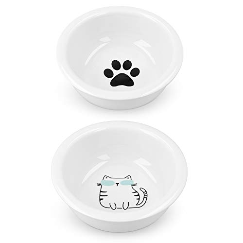 Navaris Set de 2X Comedero para Mascotas - 2X Bol bebederde cerámica Blanco para Perros y Gatos - Boles para Agua y Comida - Apto para lavavajillas