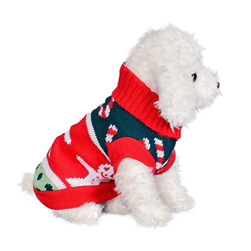 NC Ropa para Mascotas, suéter Rojo navideño Festivo Vintage para Mascotas, Jersey para Perros, suéter de muñeco de Nieve, Otoño Invierno, Ropa de Punto cálida, Disfraz