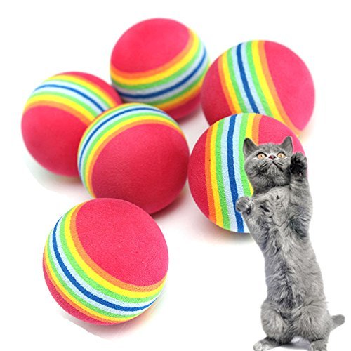 Nikgic - 10 pelotas de gato de 3,5 cm de espuma suave juguetes de animales arcoíris pelotas pequeñas para mascotas pelota de espuma suave para gato