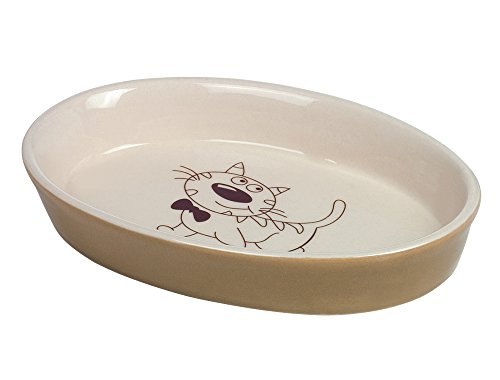 Nobby - Cuenco de cerámica ovalado para gatos, color marrón claro / beige, 17 x 11 x 2,5 cm