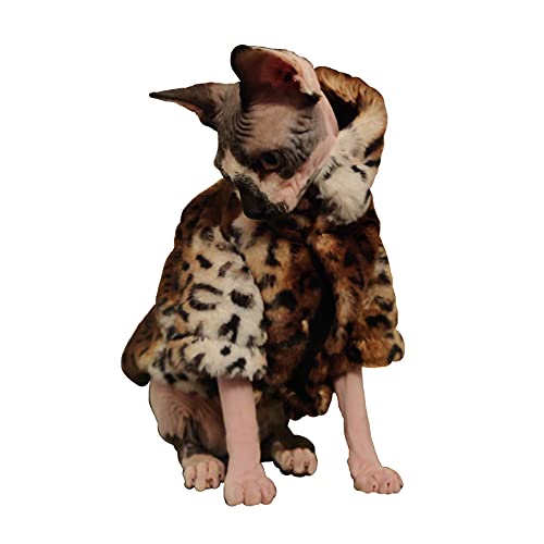 N/S Sphynx Cat Thick Cotton Winter Outing Leopard Coat Couples Wear with Your Cat for Hairless Cat, Devon Rex and Conish Rex (L)