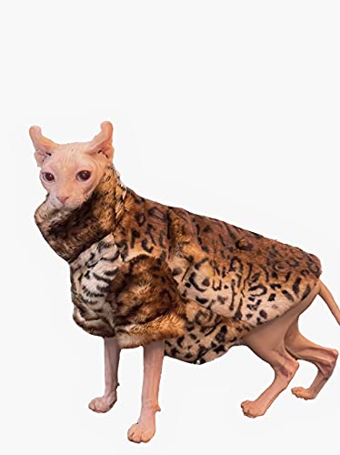 N/S Sphynx Cat Thick Cotton Winter Outing Leopard Coat Couples Wear with Your Cat for Hairless Cat, Devon Rex and Conish Rex (L)