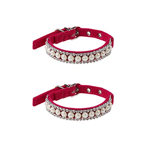 Ogquaton Tienda Rhinestone Collar de Perlas Cadena Collar Princesa Collares para Perros Gatos Mascotas Correas Accesorios Rosa Rojo S