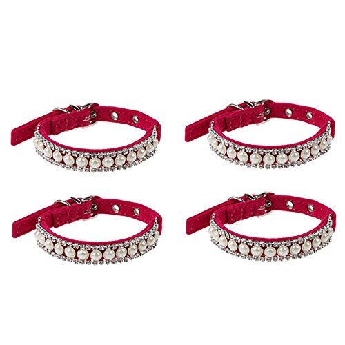 Ogquaton Tienda Rhinestone Collar de Perlas Cadena Collar Princesa Collares para Perros Gatos Mascotas Correas Accesorios Rosa Rojo S