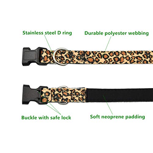 Olahibi Collar de perro de poliéster con patrón de leopardo, acolchado de neopreno suave y cómodo, para perros pequeños (leopardo).