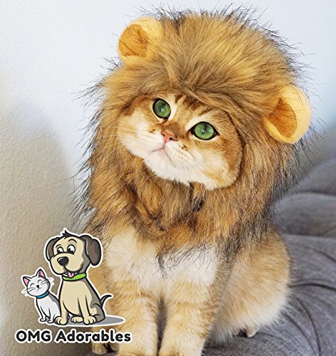 OMG Adorables Traje Melena de león para Gatos Suave,Peludo Peluca del Animal doméstico con oídos Lindos Se Adapta a los felinos Adultos y Perros pequeños