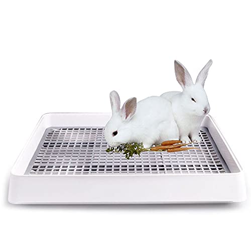 Oncpcare Caja de arena de conejo con rejilla, bandeja de arena de conejo para jaula, extra grande para baño, bandeja de arena de conejo
