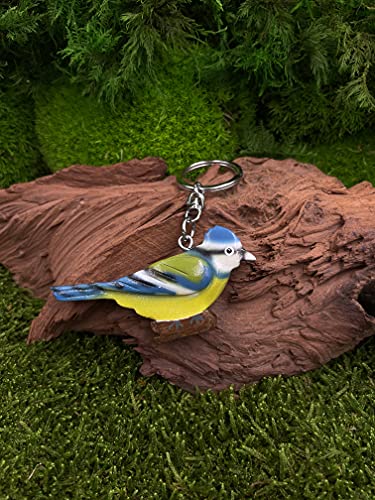 Onwomania Llavero de madera pájaro loro periquito azul verde cría pájaro canario colgante encanto