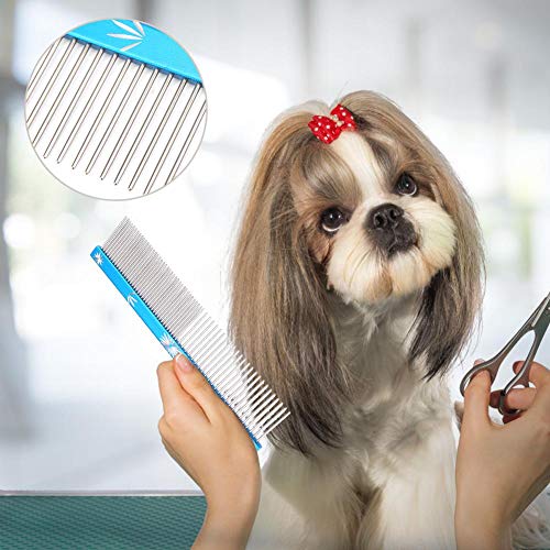 Peine de peluquería para perros y gatos de pelo largo - Peine para recortador de pelo para mascotas Peine de pelo para perros y gatos Peine antiestático Fila recta (AZUL)
