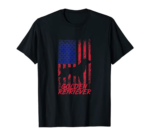 Perro Golden Retriever Retro USA Flag Día de la Madre Camiseta