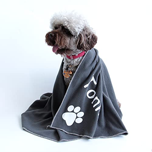 PET ARTIST Mantas de perro personalizadas, suave y cálida manta de forro polar con pata y nombre, manta de mascota para perros pequeños, medianos, grandes y gatos, gris
