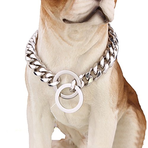 Pet Online Collar de perro de acero inoxidable pulido espejo p cadena collar de cadena de acero titanio mascota perro formación correa collar de remolque 15mm,34"
