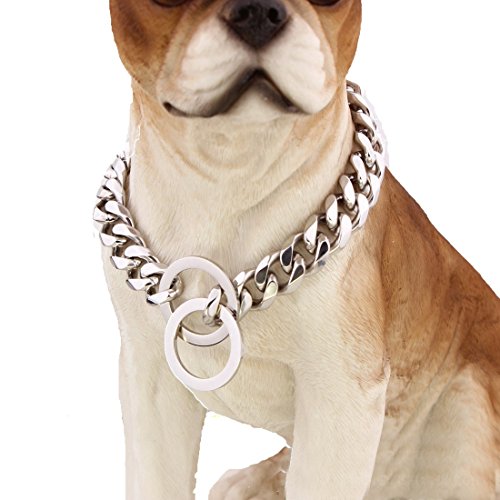 Pet Online Collar de perro de acero inoxidable pulido espejo p cadena collar de cadena de acero titanio mascota perro formación correa collar de remolque 15mm,34"