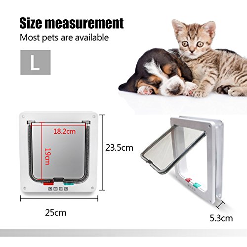 PETCUTE Gateras Puerta Magnética Puerta para Mascotas Manual de 4 vías de Bloqueo Puerta Gato y Perro