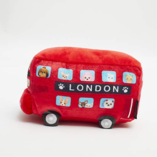PetLondon - Peluche de autobús rojo de Londres (29 cm), diseño 3D con perro salchicha, chihuahua, Pomerania, Pomerania, perros salchicha en ventana