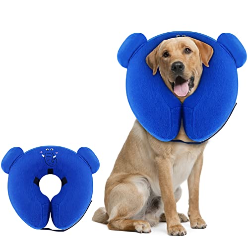 Petotw Collar de recuperación Collar Inflable Protector, Collares inflables para Perros para después de la cirugía, Collar de rosquilla Ajustable con Forma de Elefante, para Perros y Gatos (L)