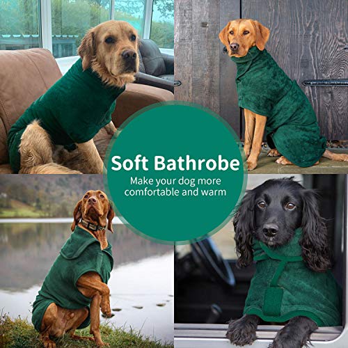 PETTOM Albornoz para Perros Ajustable, Toalla de Secado para Mascotas de Microfibra, Toalla de baño súper Suave Lavable a máquina (S, Verde)