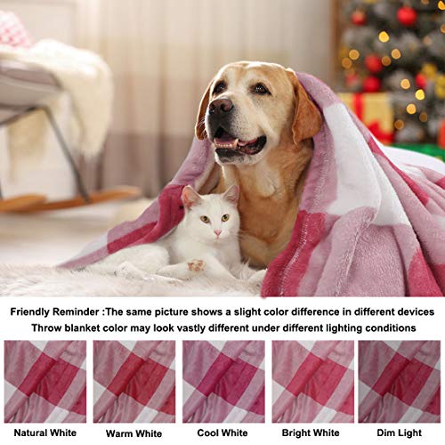 PiccoCasa Manta de franela para perro, manta de forro polar de búfalo, manta para sofá, cama, manta para perros pequeños, medianos, gatos, perritos, 76,2 x 101,6 cm, rosa y blanco