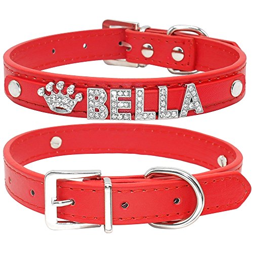 PMWLKJ Collar con Colgante de Nombre de Mascota Personalizado Collar de Cachorro de Diamantes de imitación Personalizado Collar Personalizado XS