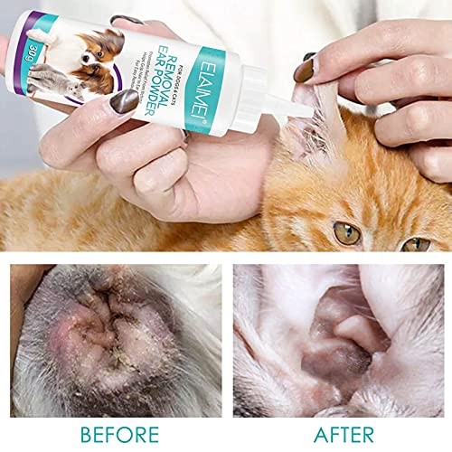 Polvo para eliminar el cáncer de oreja, polvo para eliminar los ácaros del oído, evita el picor de la cabeza, sacudiendo cera y olor de oído para perros, gatos y mascotas pequeñas.