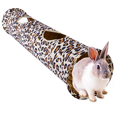 POPETPOP Pequeño Animal Túnel Juguete Leopardo Estampado Conejo Tubo Ahorro de Espacio Tubo Largo Juguetes para Gatos Conejos Cachorro 120X250 Cm