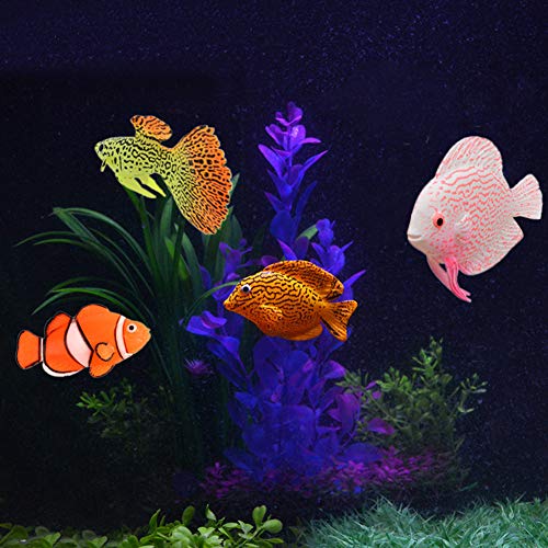 Pssopp 4 piezas de peces en movimiento acuario de silicona luminosa acuario de peces artificiales falso peces en movimiento peces pecera paisaje decoraciones flotante ornamento