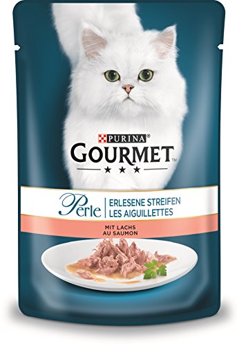 PURINA Gourmet Perle - Comida para Gatos en Tiras húmedas, con salmón, 24 Unidades (24 x 85 g)