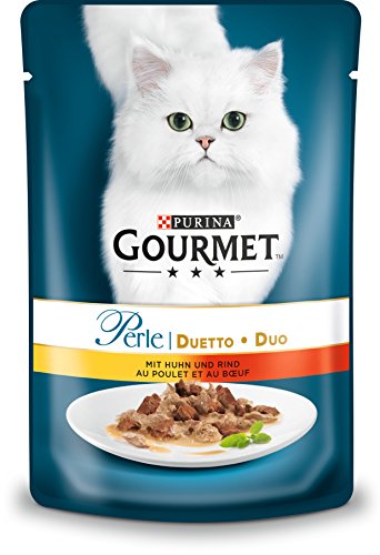 Purina Gourmet Perle Duetto Comida húmeda para Gatos con Pollo y Vacuno, 24 Unidades (24 x 85 g)