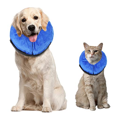 Qiraoxy Protector Suave Collar Inflable para Mascotas Perro Gato Protección de Curación de Heridas Collar de Seguridad para Mascotas Anti Mordedura Tela Exterior de Gamuza Cono para Gato