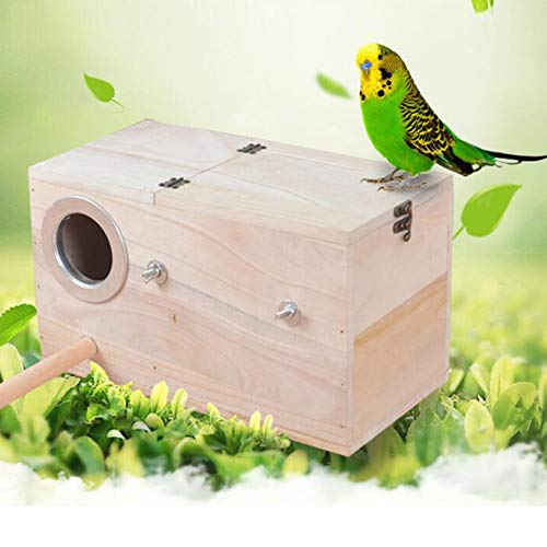 QOTSTEOS Casa de pájaros de madera, caseta de nido de periquito, caja de cría para manualidades, jaula, periquito, caja de anidación para jaula interior de pájaros (tamaño 1)