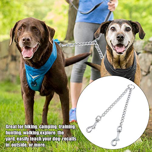 QOTSTEOS Doble correa de cadena de hierro de 2 vías para perros, doble cuerda de seguridad, sin enredos y acoplador, medianos y pequeños, a prueba de masticar (tamaño: L)