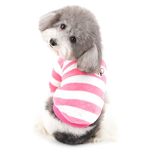 Ranphy Abrigo de terciopelo para perro pequeño con rayas cálidas para cachorros, ropa de forro polar, pijama de dos patas, ropa de Chihuahua, Yorkshire Terrier, ropa de jersey rosa, XL