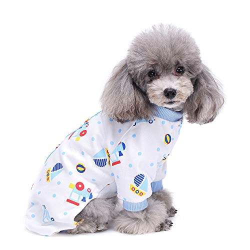 Ranphy Pijama de algodón para perro pequeño con estampado de cachorro o gato, pijama con pies divertido, para dormir, ropa suave, de dibujos animados, camisa chihuahua con piernas