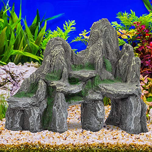 Relaxdays Decoración Acuario, Roca con Cuevas, Piedra Decorativa, 21 cm de Alto, 1 Ud, Poliresina, Gris y Verde