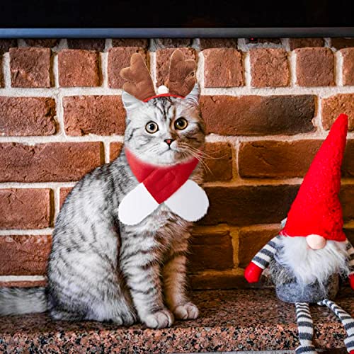 Ropa de Navidad para Mascotas,2 Piezas Traje de Navidad para Gatos,Ropa de Navidad para Perros,Disfraz de Navidad para Gatos,Diademas de Reno y Bufanda,Disfraz de Gato Navideño Disfraz de Perro