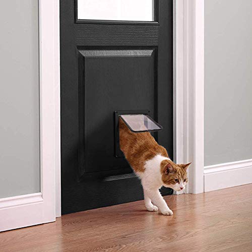 Sailnovo Puerta para Gato con Cierre magnético de 4 vías, Puerta para Mascotas para Gatos y Perros pequeños, Puerta para Gatos con túnel Negro 20 x 22 x 5.5 cm