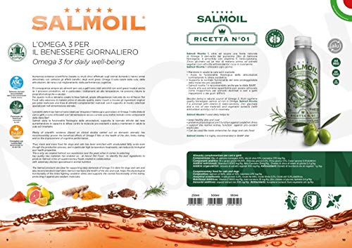 SALMOIL by NECON Pet Food Receta 1, alimento complementario/alimento para Perros y Gatos a Base de Aceite de salmón Noruego enriquecido de Aceite de Oliva 2x500ml, Rico en Vitamina E, Made in Italy